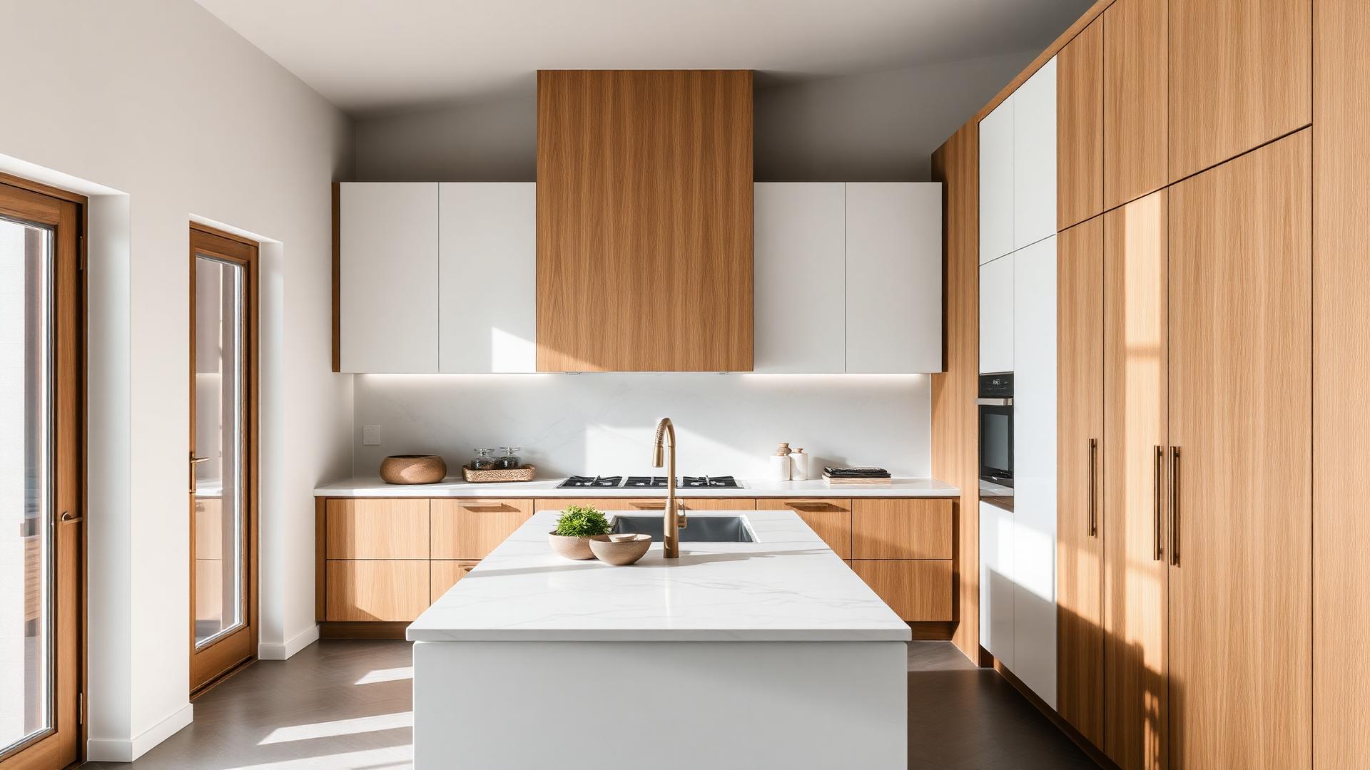 Cocina a medida con isla de cuarzo en un hogar chileno